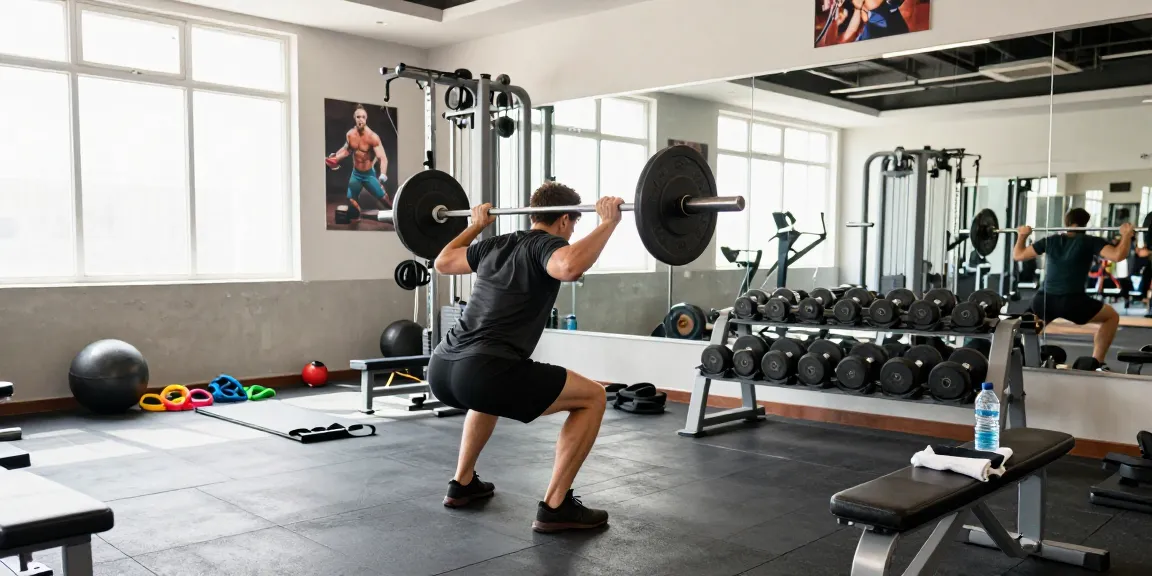 Unique Pharma Steroiden Winkel: Actieve fitness-training van een persoon met halter in een moderne sportschool.